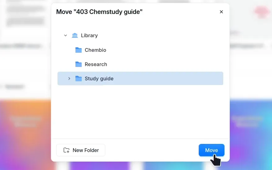 Screenshot of the Web Reader showing folders and the movement interface