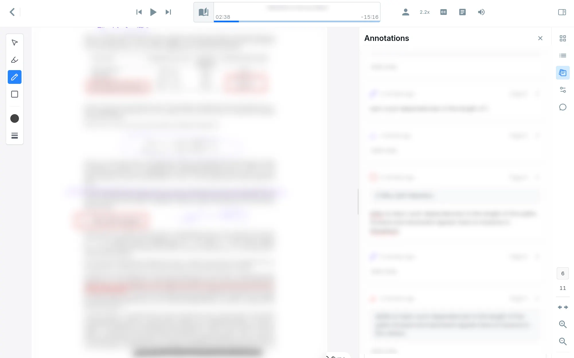 The Web Reader interface showing the annotation toolbar, an active text highlight with the context menu, and the Annotations sidebar list of notes